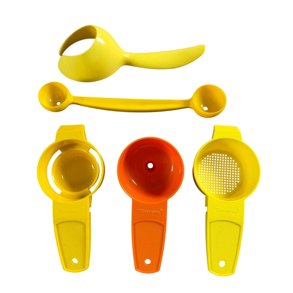 Vintage Tupperware Kitchen Gadget Set Yellow Orange Melon Baller Egg Separator